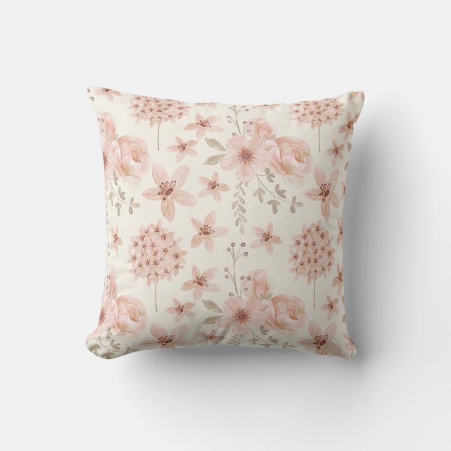 Coussin Aquarelle rose motifs floraux Joli Plante (Recto)