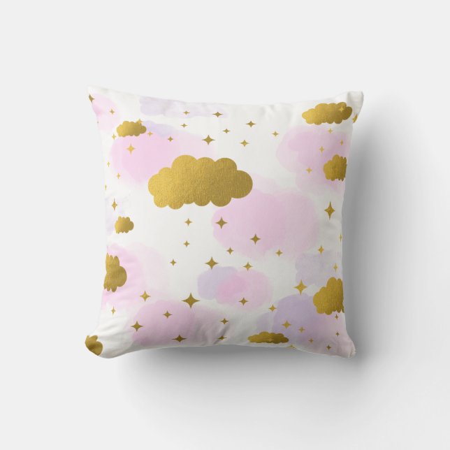 Coussin Aquarelle rose Nuages Gold Stars Sky (Recto)