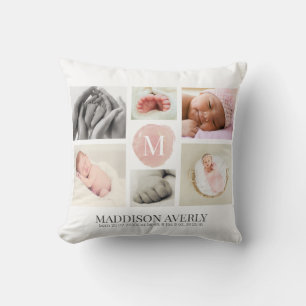Coussin Aquarelle rose Ombre Monogramme Photo Collage Girl