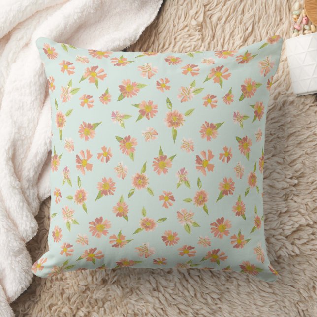Coussin Aquarelle rose pâle Motif Floral Mint Green (Couverture)