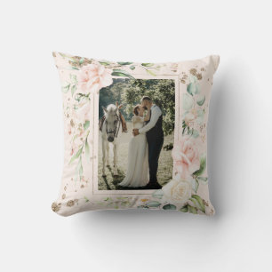 Coussin Aquarelle rose pâle Photo Mariage floral