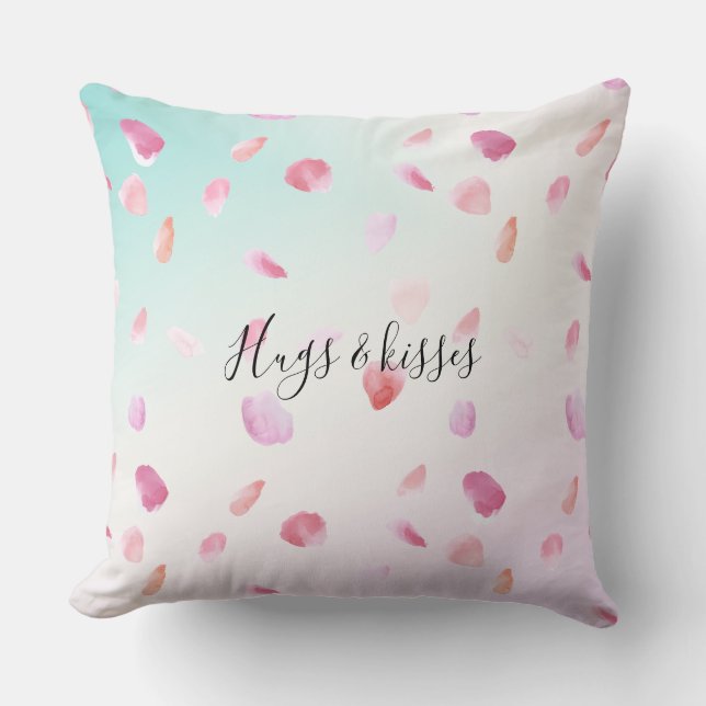Coussin Aquarelle rose Peach Rose pétales Mint Ombre (Recto)