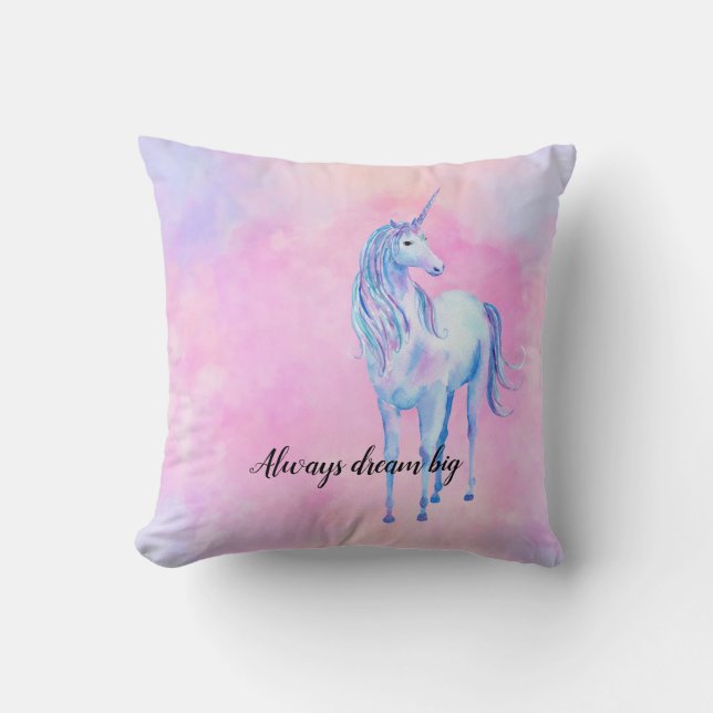 Coussin Aquarelle rose Purple Unicorne (Recto)