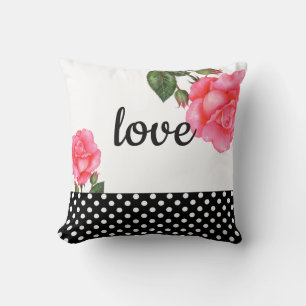 Coussin Aquarelle rose Rose Botanique Floral Polka Point