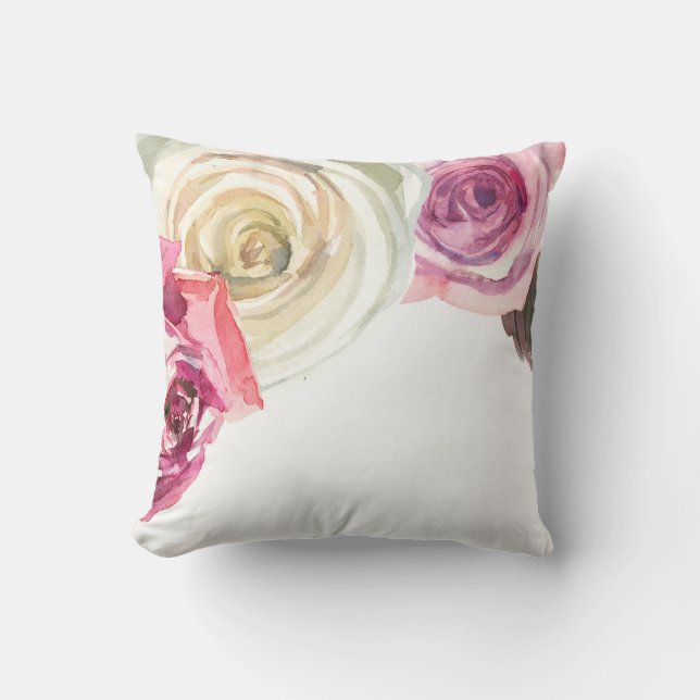 Coussin Aquarelle Rose rose et blanche crème florale (Recto)