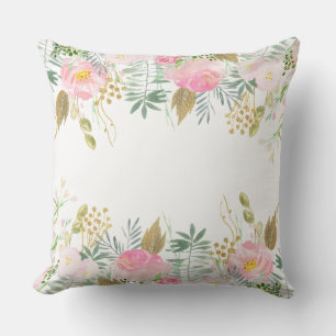 Coussin Aquarelle rose vif Fleurs d'or Jeter l'oreiller
