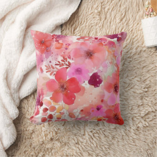 Coussin Aquarelle rouge rose Floral