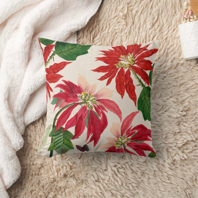 Coussin Aquarelle rouge rustique Poinsettia Flore Verdure (Couverture)