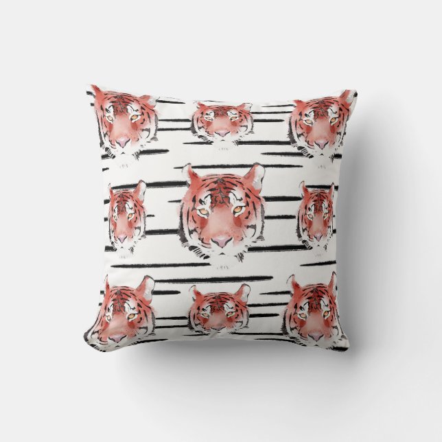 Coussin Aquarelle rouge Tigre Gris noirs Zodiac Animal (Recto)