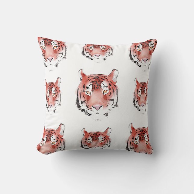 Coussin Aquarelle rouge Tigre Zodiaque Animal (Recto)
