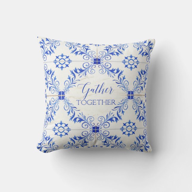Coussin Aquarelle Russe Agritourisme Pays Bleu Blanc (Recto)