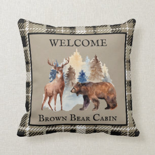 Coussin Aquarelle Rustique Brown Plaid Cabine