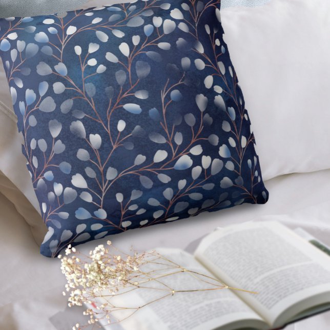 Coussin Aquarelle Snowdrops Motif Navy/Copper ID726 (Créateur téléchargé)