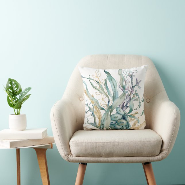 Coussin Aquarelle sous la mer Jellyfish Throw Pillow (Chaise)