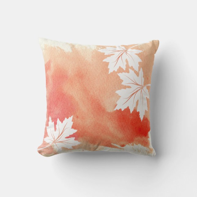 Coussin Aquarelle splash corail érable feuille moderne (Recto)