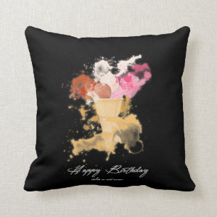 Coussin Aquarelle Splatter Anniversaire Crème glacée