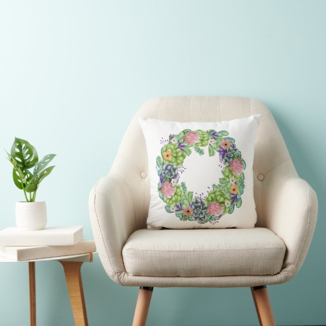 Coussin Aquarelle Succulente Courbe Florale (Chaise)