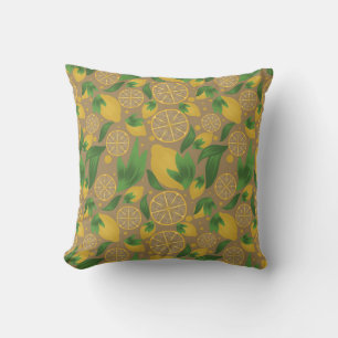 Coussin Aquarelle Taupe Citrus Fruit citron