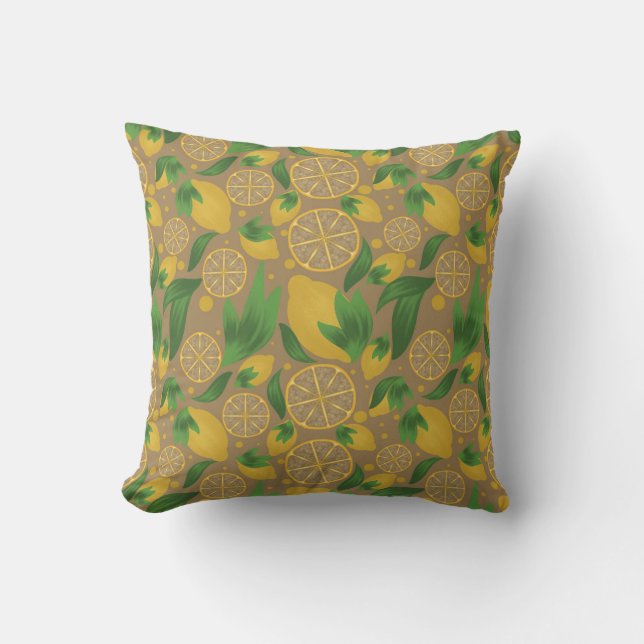 Coussin Aquarelle Taupe Citrus Fruit citron (Recto)