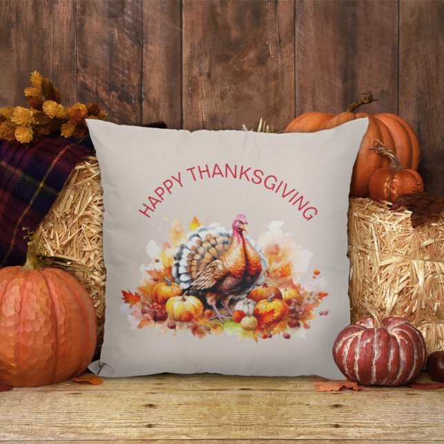 Coussin Aquarelle Thanksgiving Turquie et Citrouilles (Créateur téléchargé)