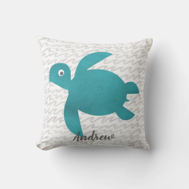 Coussin Aquarelle Tortue De Mer Shibori Vague Et Rayures (Recto)