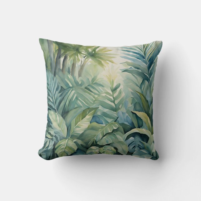 Coussin Aquarelle Tropical Feuille Palmiers Plante (Recto)