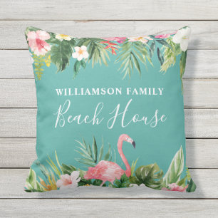 Coussin Aquarelle Tropical Floral Nom de famille Maison de