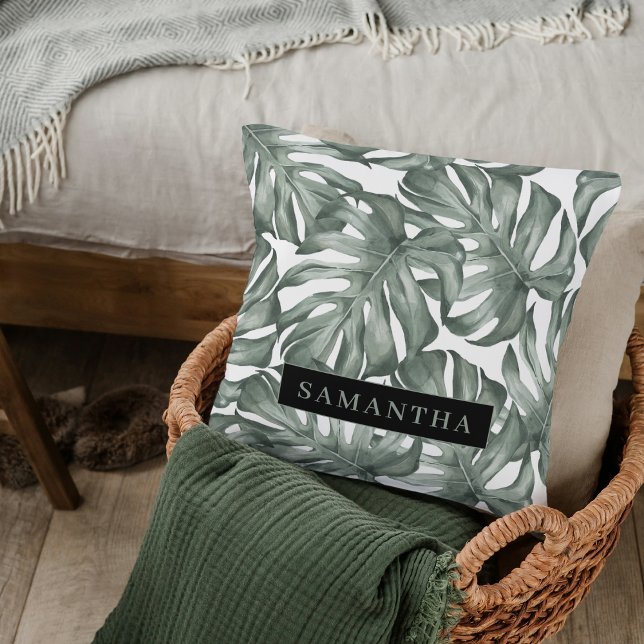 Coussin Aquarelle tropicale Oasis moderne Feuille Motif (Créateur téléchargé)