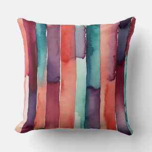 Coussin Aquarelle turquoise, bordeaux, pêche et violet