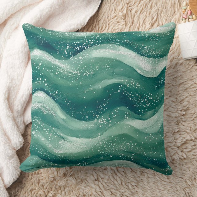 Coussin Aquarelle Turquoise Calme Ocean Wave Art (Couverture)