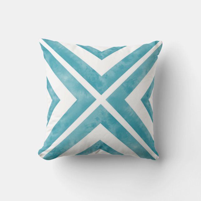 Coussin Aquarelle turquoise et blanche géométrique (Recto)