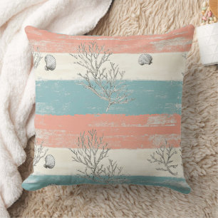 Coussin Aquarelle Vagues de Corail et Coquillages Côtiers