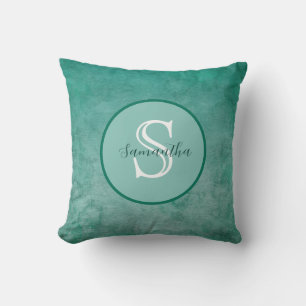 Coussin Aquarelle vert foncé Monogramme personnalisé