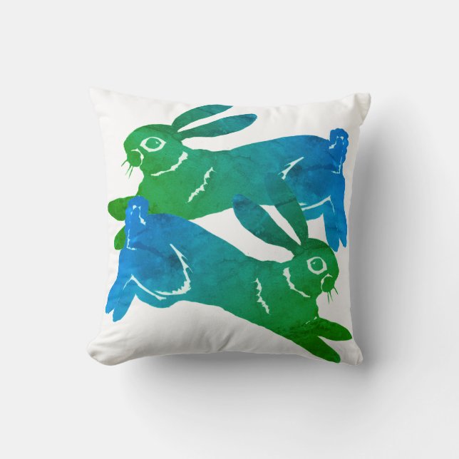 Coussin Aquarelle vert lapin lièvre gras Motif animal (Recto)