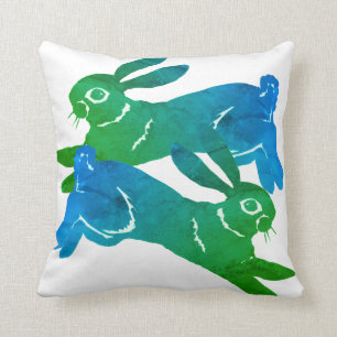 Coussin Aquarelle vert lapin lièvre gras Motif animal