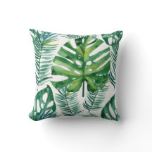 Aquarelle Vert Tropical Feuille Motif Throw Pil