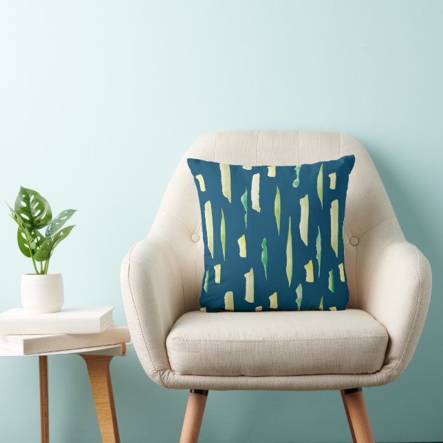 Coussin Aquarelle verte Abstrait Motif de pointes de bross (Chaise)