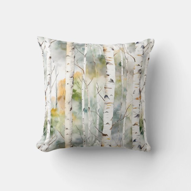 Coussin Aquarelle verte écorce de bouleau (Recto)