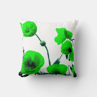 Coussin Aquarelle verte Florale Fleurs de pavot Blanc Mode