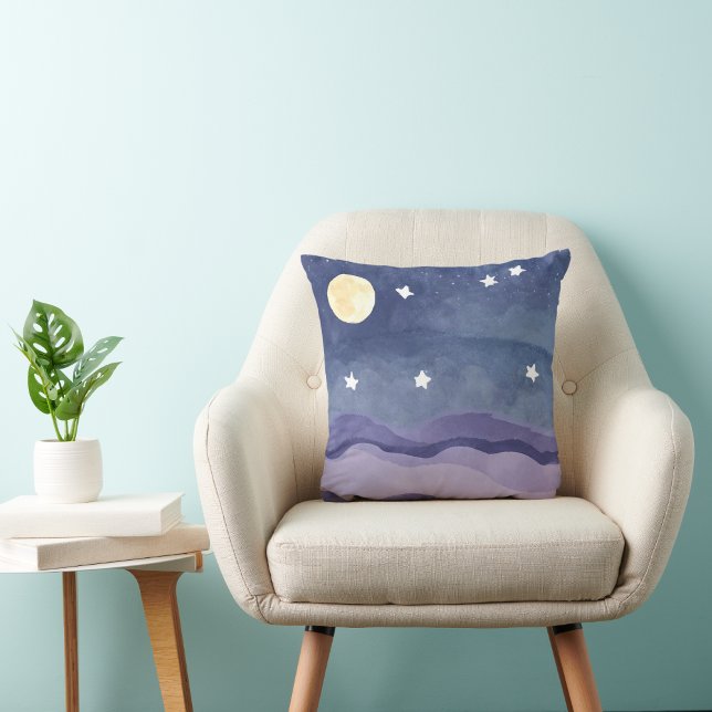 Coussin Aquarelle Vibrante Lune étoile brillant Jeu d'orei (Créateur téléchargé)
