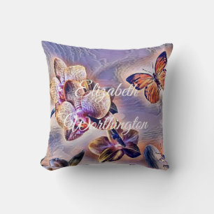 Coussin Aquarelle vintage blanc pourpre rose orchidée
