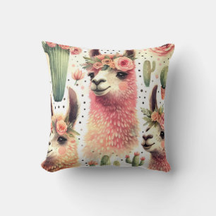 Coussin Aquarelle vintage Cute Llama
