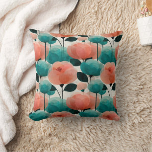 Coussin Aquarelle vintage fleurs roses et vertes