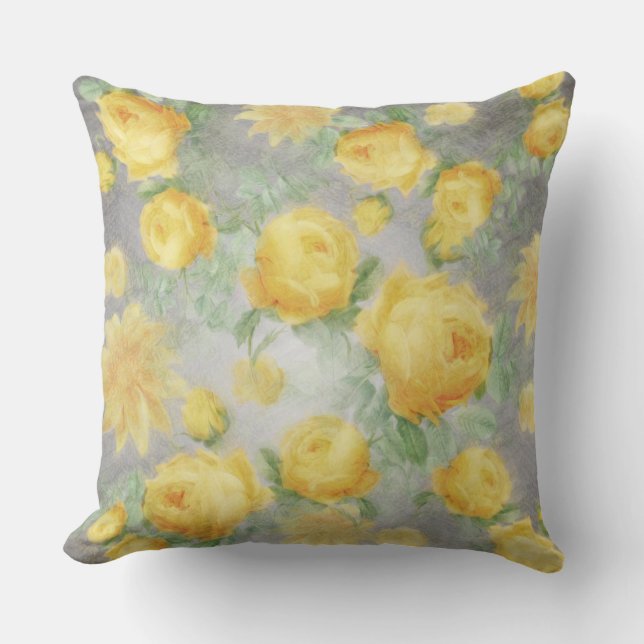 Coussin Aquarelle Vintage jaune et gris (Recto)