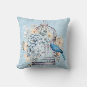 Coussin Aquarelle Vintage romantique Florale Birdcage
