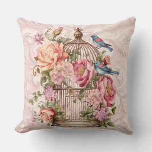Coussin Aquarelle Vintage romantique Florale Birdcage