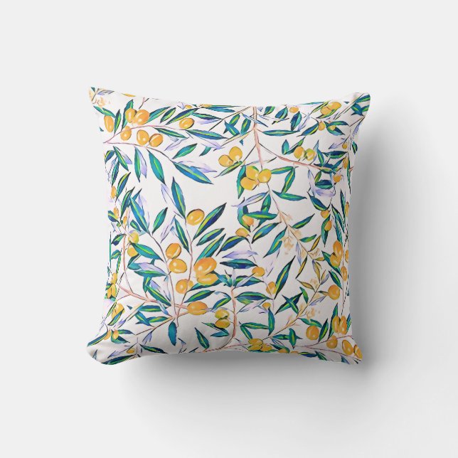 Coussin Aquarelle vintage verte d'olive Feuille (Recto)