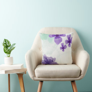 Coussin aquarelle violet et vert 