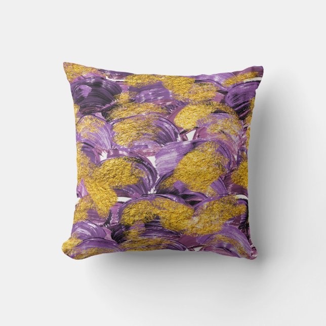 Coussin Aquarelle violette : Fusion d'or artistique. (Recto)