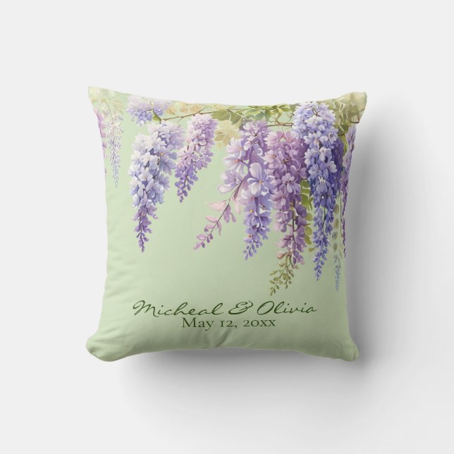 Coussin Aquarelle violette glycine florale lilas botanique (Recto)